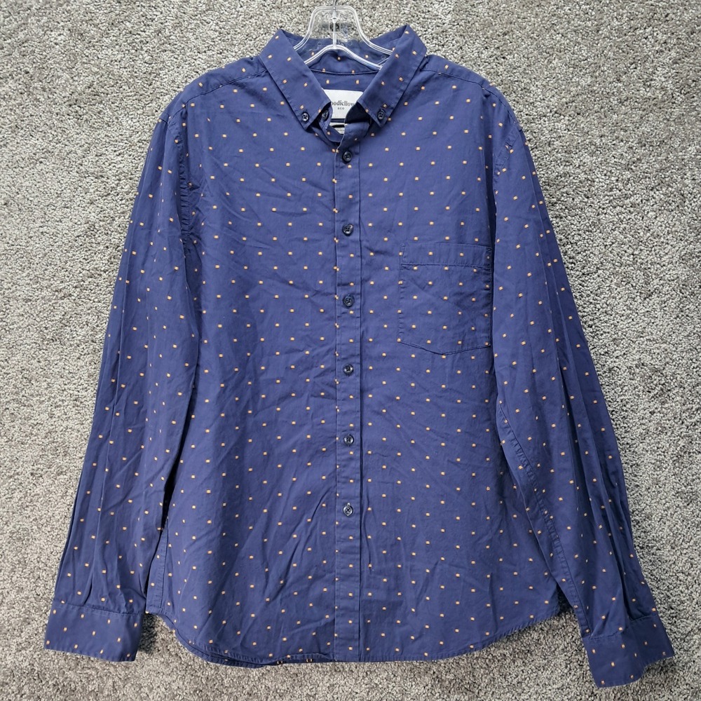 Goodfellow & Co Northrop Slim Fit Navy Blue Orange Micro Pattern Button Down L‎